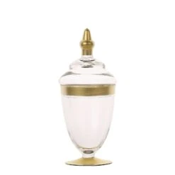 Set Of 3 - Gold Trim Apothecary Jars, Glass Candy Jars With Lids - 9",9",8" -Home Decor Promotional Store GLAS JAR07 GOLD D06