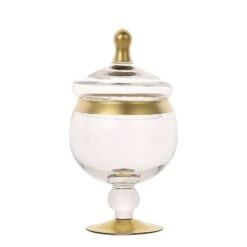 Set Of 3 - Gold Trim Apothecary Jars, Glass Candy Jars With Lids - 9",9",8" -Home Decor Promotional Store GLAS JAR07 GOLD D07