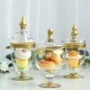 Set Of 3 - Gold Trim Apothecary Jars, Glass Candy Jars With Lids - 9",9",8"