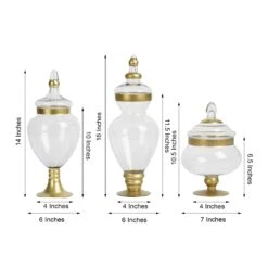 Set Of 3 Gold Trimmed Glass Apothecary Candy Jars With Lids -10"/14"/16" -Home Decor Promotional Store GLAS JAR10 GOLD 98