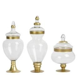 Set Of 3 Gold Trimmed Glass Apothecary Candy Jars With Lids -10"/14"/16" -Home Decor Promotional Store GLAS JAR10 GOLD 99 1ac41238 625d 487c 957c d2c24c83ee3f