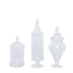 Set Of 3 Glass Apothecary Candy Jars With Lids - 9"/13"/14" 20 Set Of 3 Glass Apothecary Candy Jars With Lids - 9"/13"/14" -Home Decor Promotional Store GLAS JAR11 CLR 99