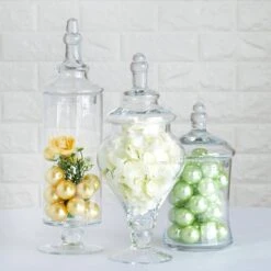 Set Of 3 Glass Apothecary Candy Jars With Lids - 9"/13"/14" 25 Set Of 3 Glass Apothecary Candy Jars With Lids - 9"/13"/14" -Home Decor Promotional Store GLAS JAR11 CLR D07