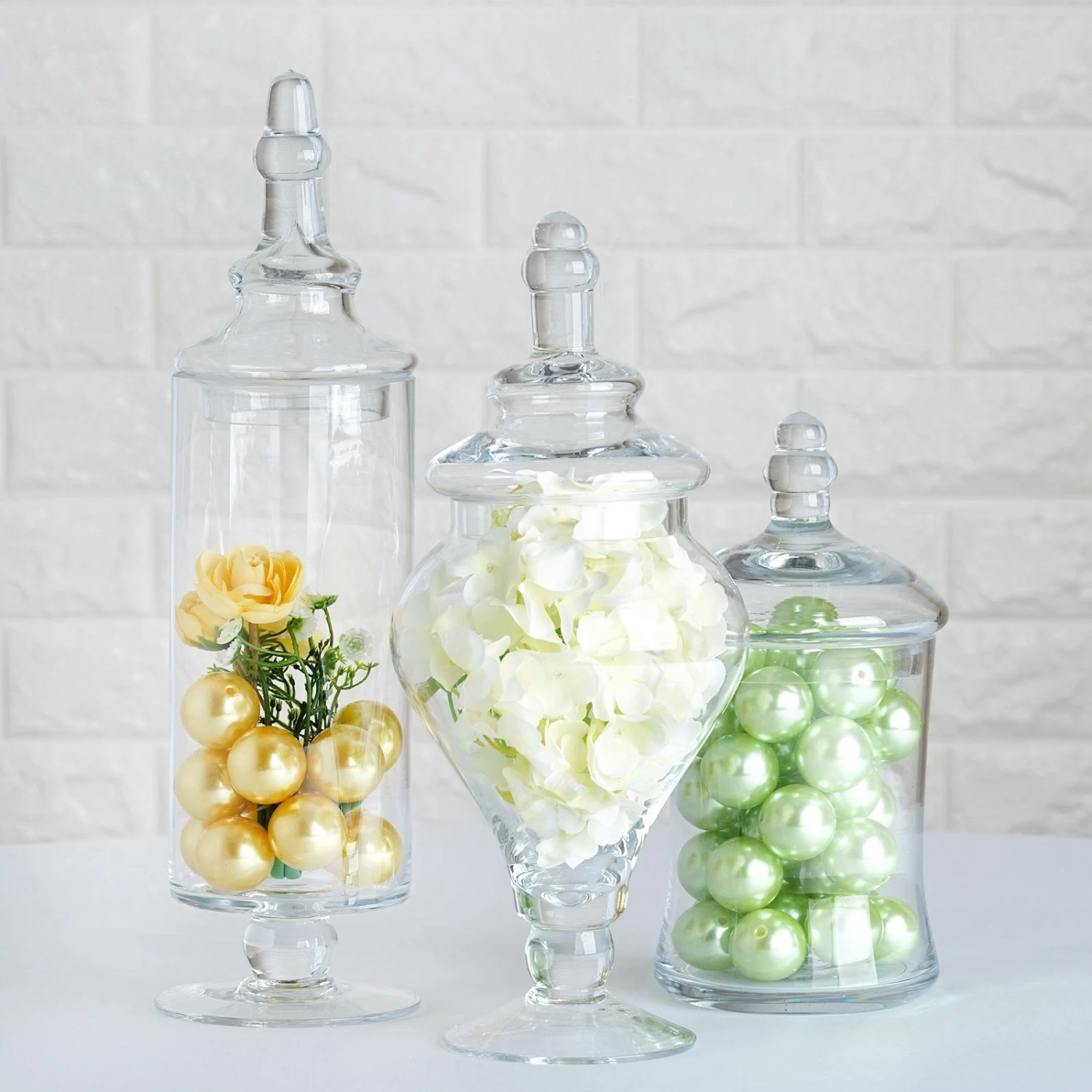 Set Of 3 Glass Apothecary Candy Jars With Lids - 9"/13"/14" 10 Set Of 3 Glass Apothecary Candy Jars With Lids - 9"/13"/14" - Image 10