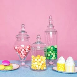 Set Of 3 Glass Apothecary Candy Jars With Lids - 9"/13"/14" 26 Set Of 3 Glass Apothecary Candy Jars With Lids - 9"/13"/14" -Home Decor Promotional Store GLAS JAR11 CLR D10