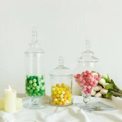 Set Of 3 Glass Apothecary Candy Jars With Lids - 9"/13"/14" 19 Set Of 3 Glass Apothecary Candy Jars With Lids - 9"/13"/14" -Home Decor Promotional Store GLAS JAR11 CLR 02