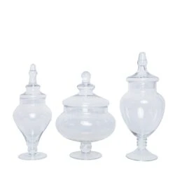 Set Of 3 Glass Apothecary Candy Jars With Lids - 10"/12"/14" -Home Decor Promotional Store GLAS JAR12 CLR 99