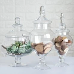 Set Of 3 Glass Apothecary Candy Jars With Lids - 10"/12"/14" -Home Decor Promotional Store GLAS JAR12 CLR D08