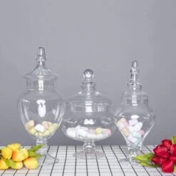 Set Of 3 Glass Apothecary Candy Jars With Lids - 10"/12"/14" -Home Decor Promotional Store GLAS JAR12 CLR D11