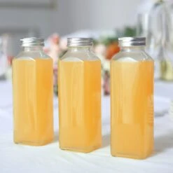 12 Pack | 12oz French Square Clear Glass Jars With Aluminum Caps, Refillable Glass Storage Bottles - 7"