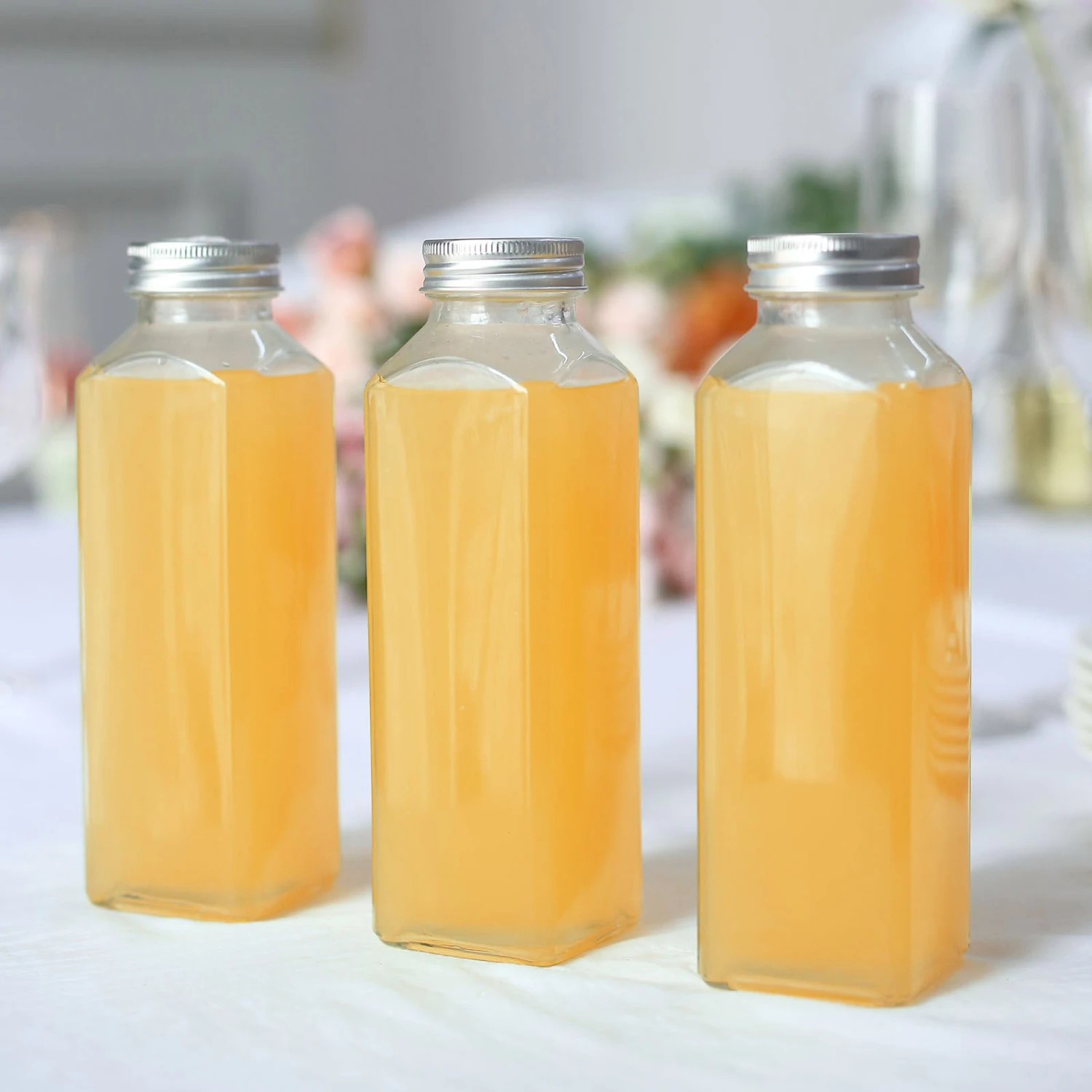 12 Pack | 12oz French Square Clear Glass Jars With Aluminum Caps, Refillable Glass Storage Bottles - 7" 1 12 Pack | 12oz French Square Clear Glass Jars With Aluminum Caps, Refillable Glass Storage Bottles - 7"