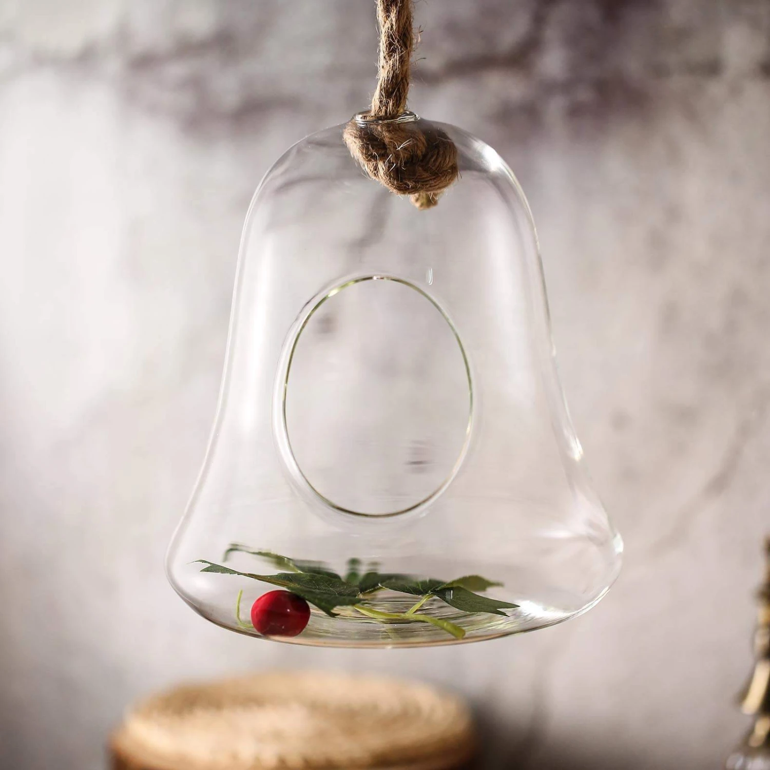 Air Plant Hanging Glass Bell Shaped Terrarium With Twine Rope, Free-Falling Planter 9" 6 Air Plant Hanging Glass Bell Shaped Terrarium With Twine Rope, Free-Falling Planter 9" - Image 6