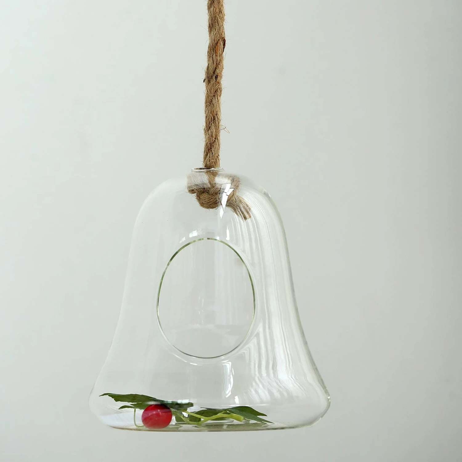 Air Plant Hanging Glass Bell Shaped Terrarium With Twine Rope, Free-Falling Planter 9" 1 Air Plant Hanging Glass Bell Shaped Terrarium With Twine Rope, Free-Falling Planter 9"