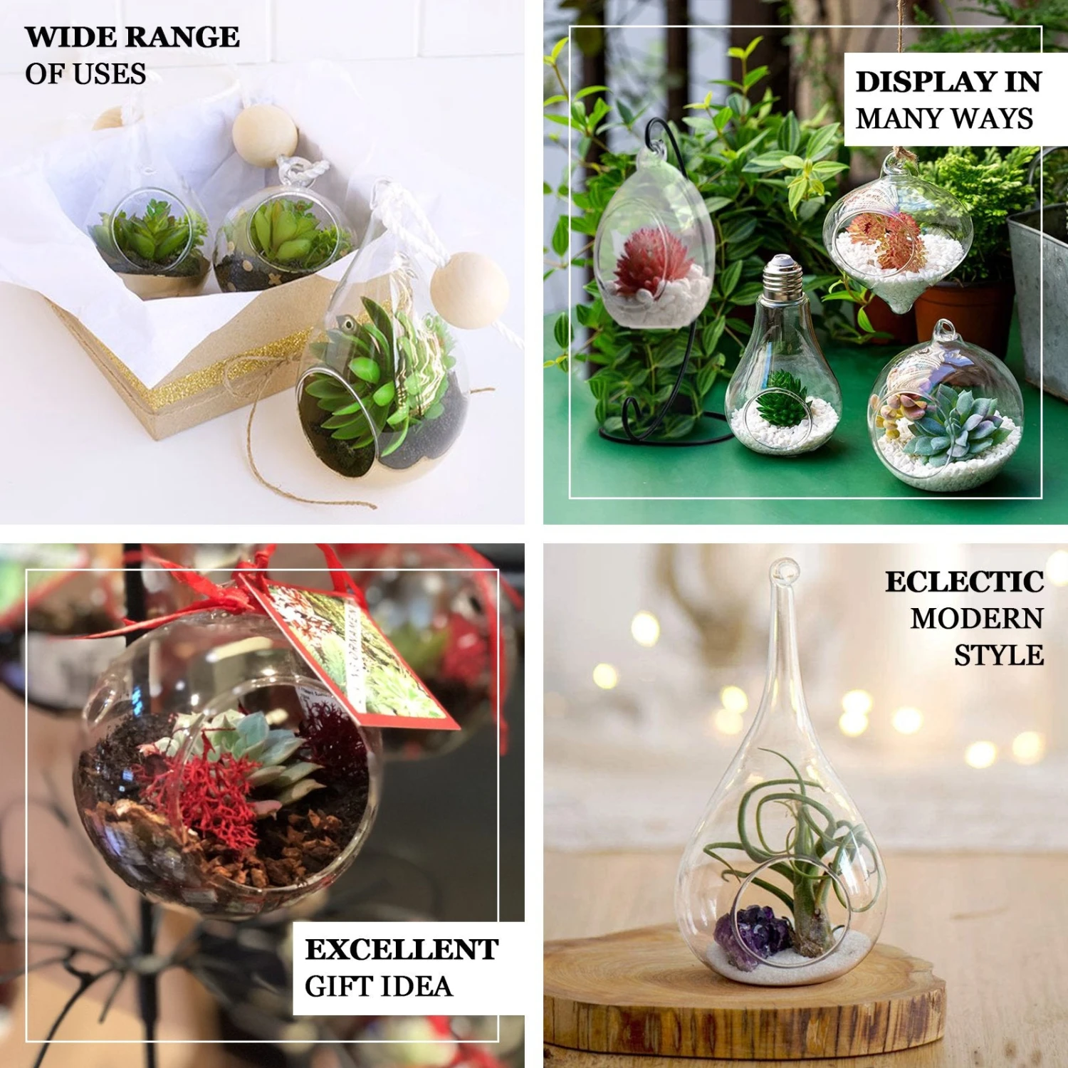 Air Plant Hanging Glass Bell Shaped Terrarium With Twine Rope, Free-Falling Planter 9" 2 Air Plant Hanging Glass Bell Shaped Terrarium With Twine Rope, Free-Falling Planter 9" - Image 2