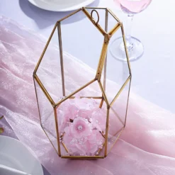 Heptagon Prism Gold Metal Geometric Glass Terrarium, Multipurpose Air Plants Holder 10" -Home Decor Promotional Store GLAS VASE005 GOLD D07