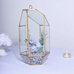 Heptagon Prism Gold Metal Geometric Glass Terrarium, Multipurpose Air Plants Holder 10" -Home Decor Promotional Store GLAS VASE005 GOLD D09