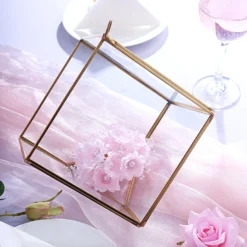 Heptahedron Hanging Gold Metal Geometric Glass Terrarium, Multipurpose Air Plants Holder 9" -Home Decor Promotional Store GLAS VASE007 GOLD D03 scaled