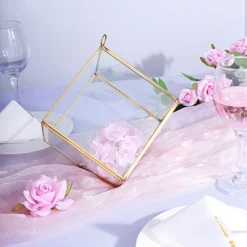 Heptahedron Hanging Gold Metal Geometric Glass Terrarium, Multipurpose Air Plants Holder 9" -Home Decor Promotional Store GLAS VASE007 GOLD D04 scaled