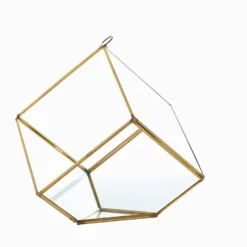 Heptahedron Hanging Gold Metal Geometric Glass Terrarium, Multipurpose Air Plants Holder 9" -Home Decor Promotional Store GLAS VASE007 GOLD D06 scaled