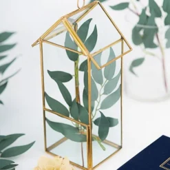 House Lantern Hanging Gold Metal Geometric Glass Terrarium, Multipurpose Air Plants Holder 11" -Home Decor Promotional Store GLAS VASE008 GOLD D06 grande.progressive dd5122a9 1db7 4a56 801d 1fde39693b8d
