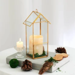 House Lantern Hanging Gold Metal Geometric Glass Terrarium, Multipurpose Air Plants Holder 11" -Home Decor Promotional Store GLAS VASE008 GOLD D11.progressive 7398626f 5fb0 4080 b9f3 c1e1ef8ecdc0