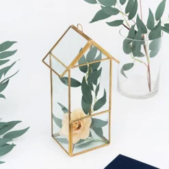 House Lantern Hanging Gold Metal Geometric Glass Terrarium, Multipurpose Air Plants Holder 11" -Home Decor Promotional Store GLAS VASE008 GOLD 01.progressive 9c9a6859 29db 4487 aaa8 b3a3a0da0099