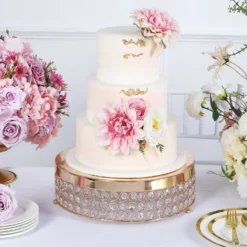 Crystal Beaded Metal Pedestal Riser, Dessert Display Stand 13" -Home Decor Promotional Store Gold Crystal Beaded Metal Cake Stand Pedestal