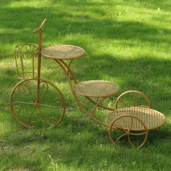 3-Tier Gold Metal Bicycle Pedestal Riser With Mesh Trays, Multi-layered Dessert Display Stand - 40" -Home Decor Promotional Store Gold Metal Bicycle Pedestal Riser With Mesh Trays 10