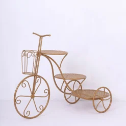 3-Tier Gold Metal Bicycle Pedestal Riser With Mesh Trays, Multi-layered Dessert Display Stand - 40" -Home Decor Promotional Store Gold Metal Bicycle Pedestal Riser With Mesh Trays 3