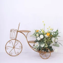 3-Tier Gold Metal Bicycle Pedestal Riser With Mesh Trays, Multi-layered Dessert Display Stand - 40" -Home Decor Promotional Store Gold Metal Bicycle Pedestal Riser With Mesh Trays 7