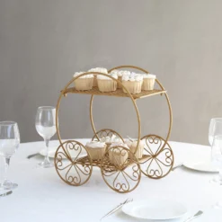 2-Tier Gold Metal Princess Carriage Dessert Display Stand, Cinderella Carriage Pedestal Riser - 14" 14 2-Tier Gold Metal Princess Carriage Dessert Display Stand, Cinderella Carriage Pedestal Riser - 14" -Home Decor Promotional Store Gold Metal Princess Carriage Cupcake Dessert Display Stand 2