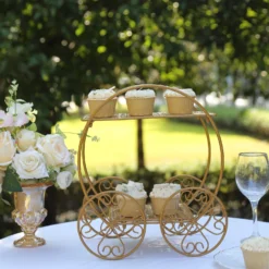 2-Tier Gold Metal Princess Carriage Dessert Display Stand, Cinderella Carriage Pedestal Riser - 14" 16 2-Tier Gold Metal Princess Carriage Dessert Display Stand, Cinderella Carriage Pedestal Riser - 14" -Home Decor Promotional Store Gold Metal Princess Carriage Cupcake Dessert Display Stand 4