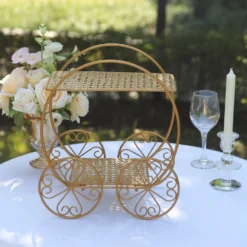 2-Tier Gold Metal Princess Carriage Dessert Display Stand, Cinderella Carriage Pedestal Riser - 14" 18 2-Tier Gold Metal Princess Carriage Dessert Display Stand, Cinderella Carriage Pedestal Riser - 14" -Home Decor Promotional Store Gold Metal Princess Carriage Cupcake Dessert Display Stand 7