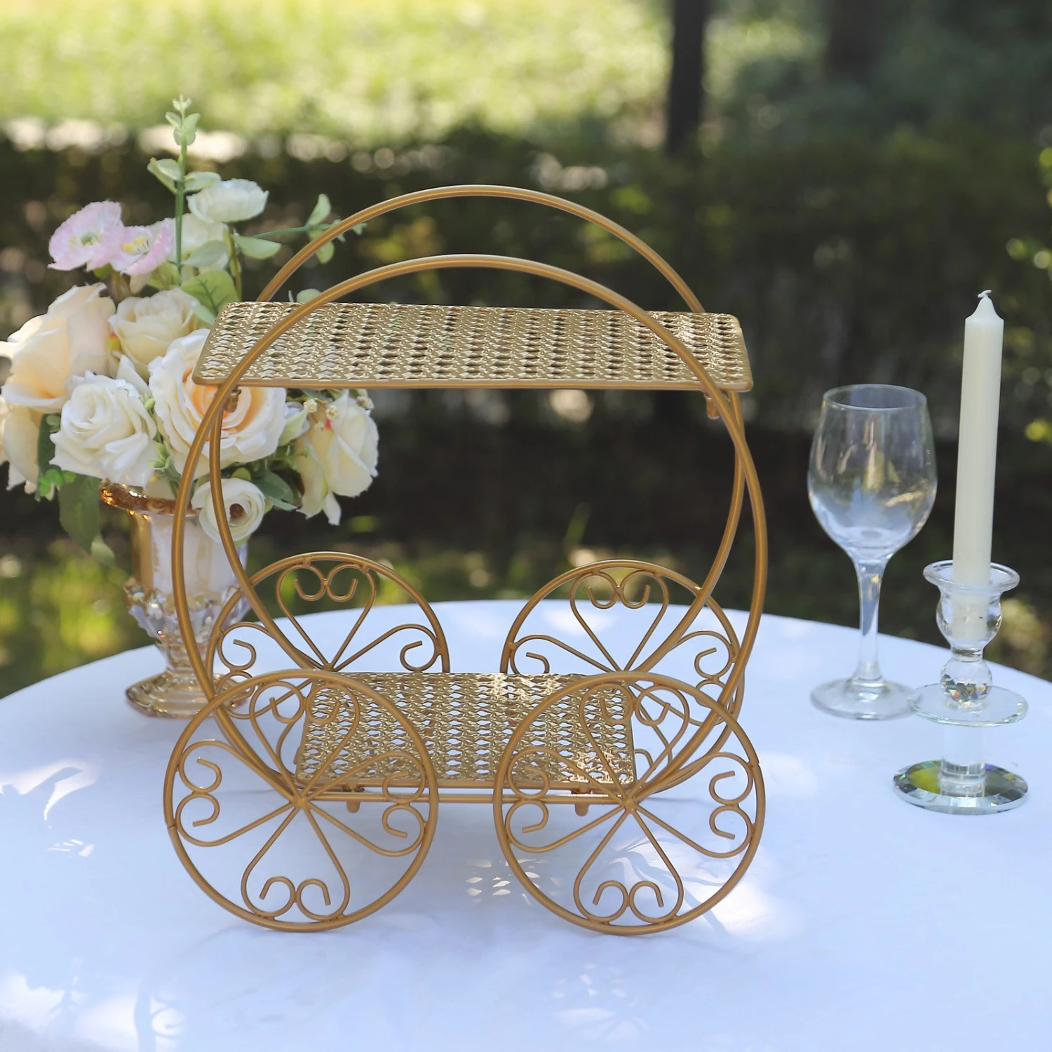 2-Tier Gold Metal Princess Carriage Dessert Display Stand, Cinderella Carriage Pedestal Riser - 14" 7 2-Tier Gold Metal Princess Carriage Dessert Display Stand, Cinderella Carriage Pedestal Riser - 14" - Image 7