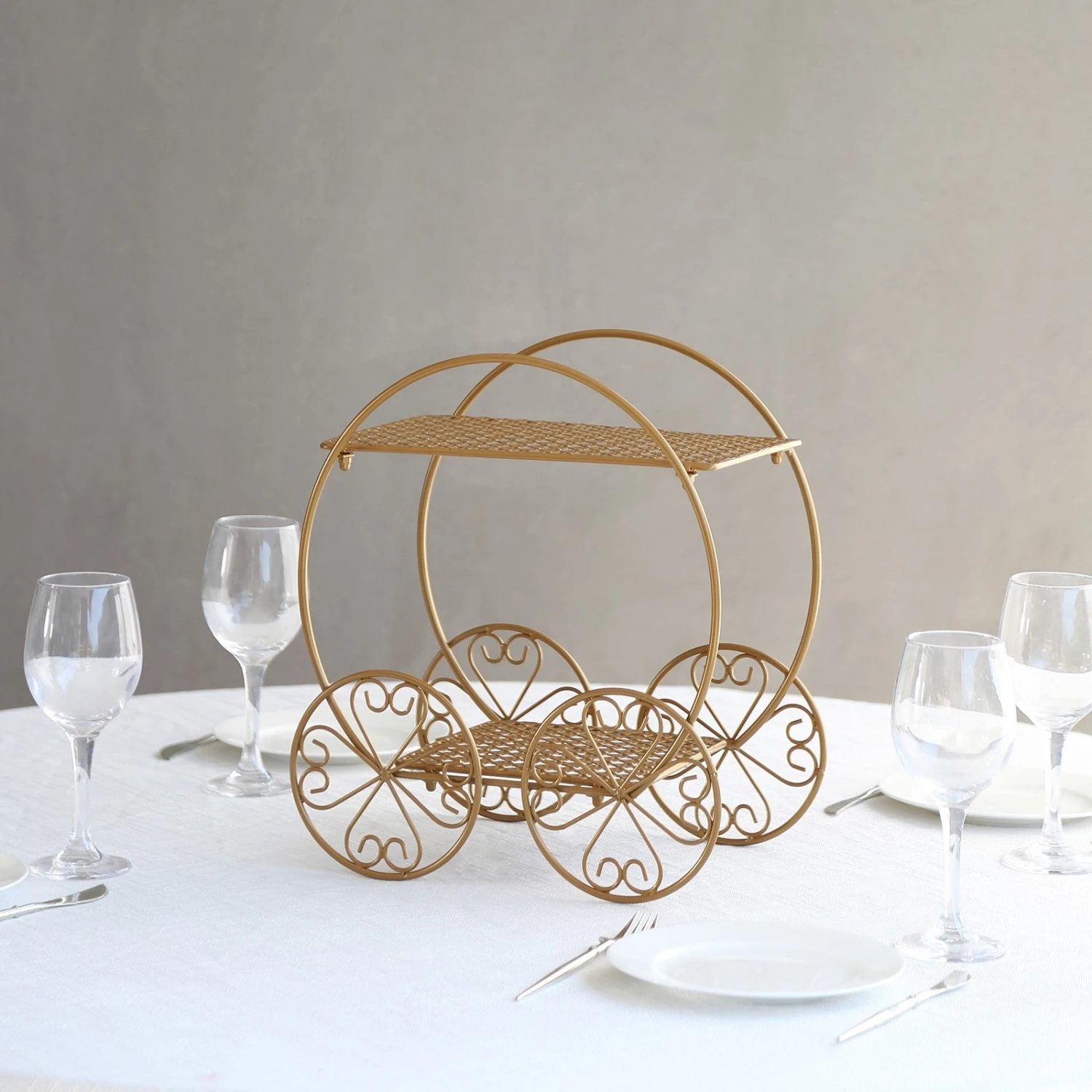 2-Tier Gold Metal Princess Carriage Dessert Display Stand, Cinderella Carriage Pedestal Riser - 14" 8 2-Tier Gold Metal Princess Carriage Dessert Display Stand, Cinderella Carriage Pedestal Riser - 14" - Image 8