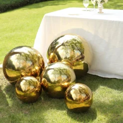Gold Stainless Steel Gazing Globe Mirror Ball, Reflective Shiny Hollow Garden Spheres 24 Gold Stainless Steel Gazing Globe Mirror Ball, Reflective Shiny Hollow Garden Spheres -Home Decor Promotional Store Gold Stainless Steel Gazing Globe Mirror Ball 2
