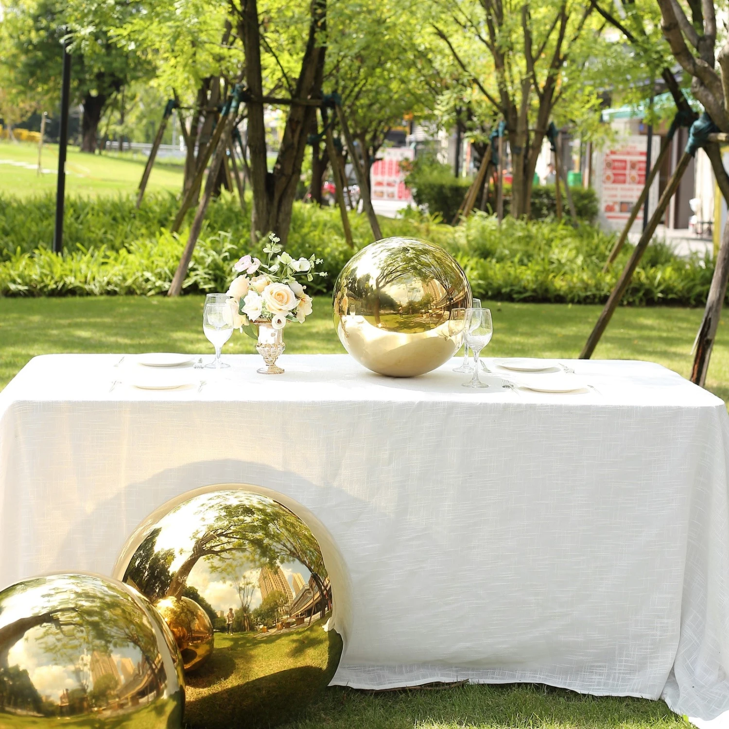 Gold Stainless Steel Gazing Globe Mirror Ball, Reflective Shiny Hollow Garden Spheres 10 Gold Stainless Steel Gazing Globe Mirror Ball, Reflective Shiny Hollow Garden Spheres - Image 10
