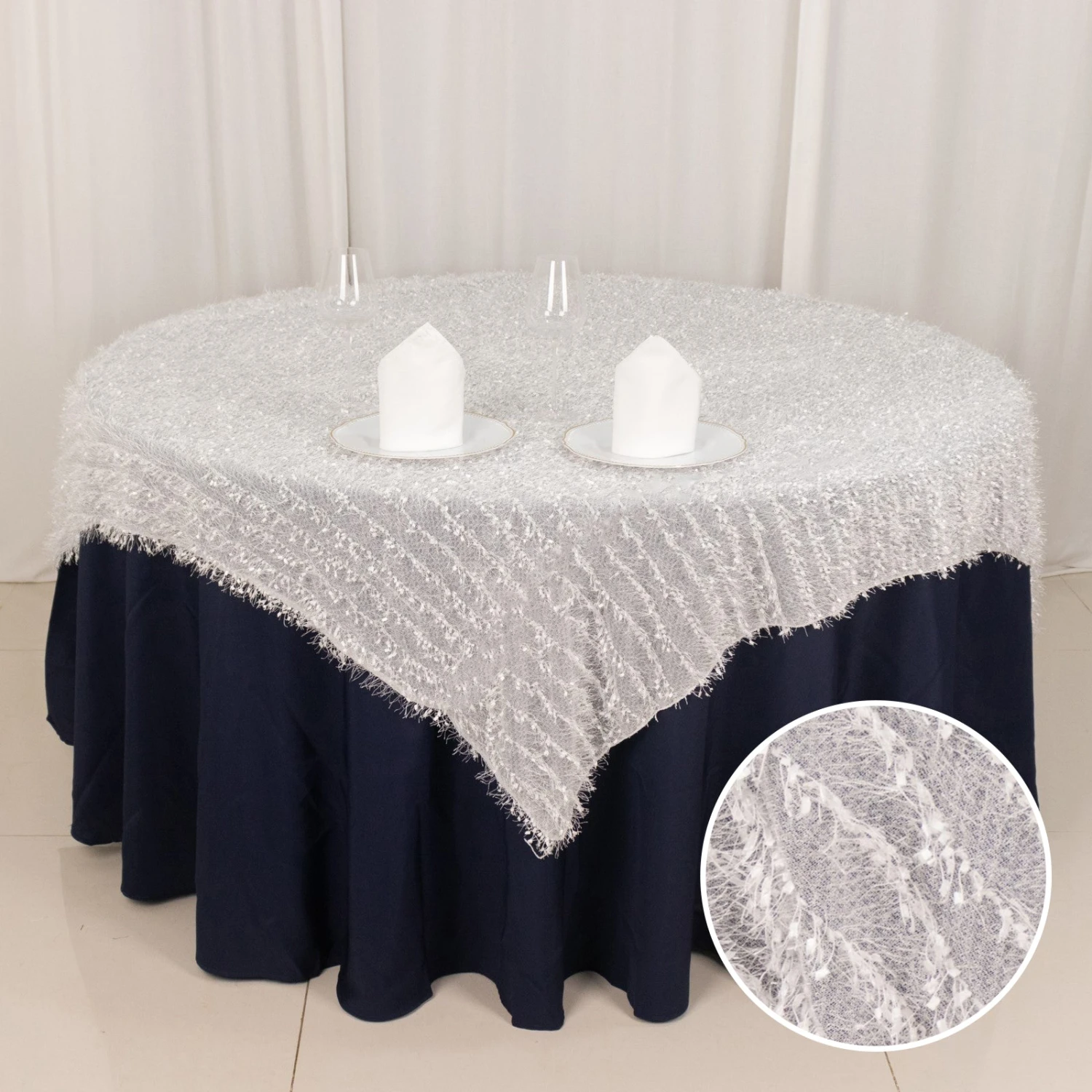 Fringe Shag Square Polyester Table Overlay 72"x72" 2 Fringe Shag Square Polyester Table Overlay 72"x72" - Image 2