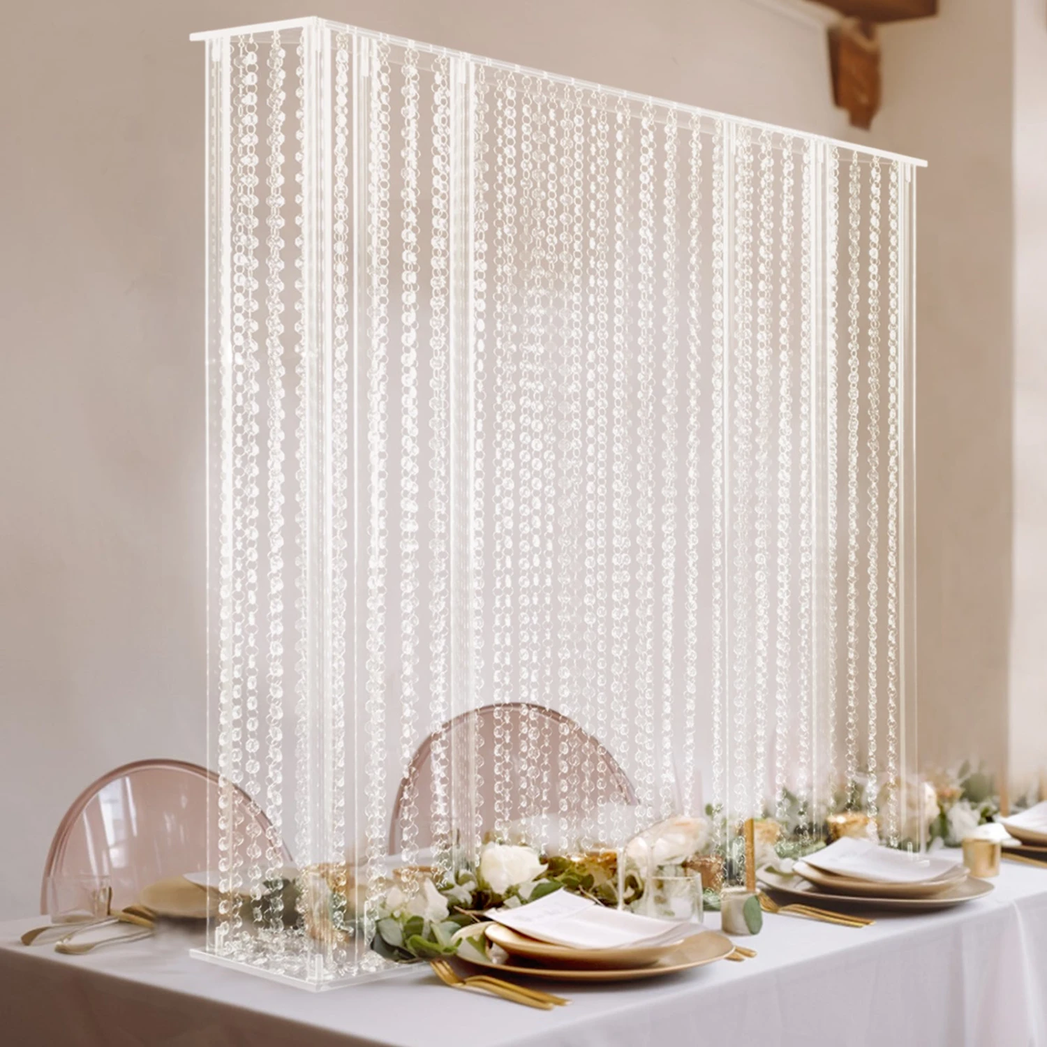 40"x40" Heavy Duty Acrylic Rectangular Centerpiece Stand With Pre-chained Hanging Crystal Beads, Clear Tabletop Or Floor Standing Flower Pedestal Stand With 10mm Thick Plexiglass Plate 5 40"x40" Heavy Duty Acrylic Rectangular Centerpiece Stand With Pre-chained Hanging Crystal Beads, Clear Tabletop Or Floor Standing Flower Pedestal Stand With 10mm Thick Plexiglass Plate - Image 5