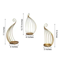 Set Of 3 | Gold Metal Hanging Wrought Iron Candle Holder Stands, Bird Cage Style Centerpieces -Home Decor Promotional Store IRON BASK01 GOLD 98