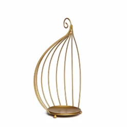 Set Of 3 | Gold Metal Hanging Wrought Iron Candle Holder Stands, Bird Cage Style Centerpieces -Home Decor Promotional Store IRON BASK01 GOLD D01