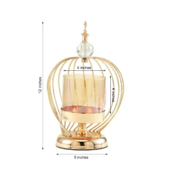 Gold Metal Cage Glass Votive Candle Holder With Crystal Baroque Top -Home Decor Promotional Store IRON CAND 002 12 GOLD 99 M