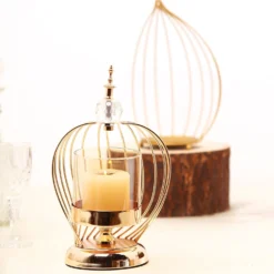 Gold Metal Cage Glass Votive Candle Holder With Crystal Baroque Top -Home Decor Promotional Store IRON CAND 002 12 GOLD D06.progressive dcede4e3 6adb 4745 a62d 501c6c1f66f1
