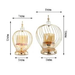 Gold Metal Cage Glass Votive Candle Holder With Crystal Baroque Top -Home Decor Promotional Store IRON CAND 002 GOLD SET 98