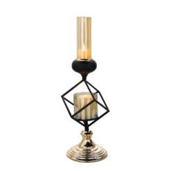 Geometric Candle Holder Set Wholesale With Amber Glass Votives | Metallic Gold & Black | Stacked Design -Home Decor Promotional Store IRON CAND 003 17 99.progressive 8a203705 ef4b 468d afd4 b42c4de02517