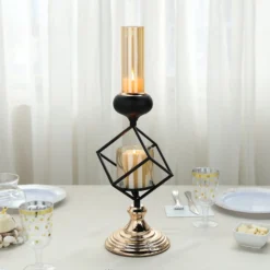 Geometric Candle Holder Set Wholesale With Amber Glass Votives | Metallic Gold & Black | Stacked Design -Home Decor Promotional Store IRON CAND 003 17 01.progressive 5481f74b 8e95 438b 8928 62d201bd7e19