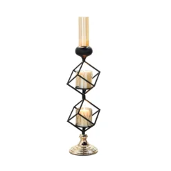 Geometric Candle Holder Set Wholesale With Amber Glass Votives | Metallic Gold & Black | Stacked Design -Home Decor Promotional Store IRON CAND 003 25 99.progressive 8d1740c4 47d8 4a77 8b75 4be455fa1c0b