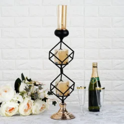Geometric Candle Holder Set Wholesale With Amber Glass Votives | Metallic Gold & Black | Stacked Design -Home Decor Promotional Store IRON CAND 003 25 D03.progressive 7a0bee1c 64c9 4023 b85b eafb4c6a36c8