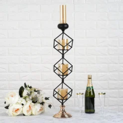 Geometric Candle Holder Set Wholesale With Amber Glass Votives | Metallic Gold & Black | Stacked Design -Home Decor Promotional Store IRON CAND 003 33 D02.progressive 797dcf22 e040 4b4c a4f1 e1a89f613fcf