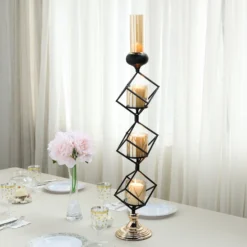 Geometric Candle Holder Set Wholesale With Amber Glass Votives | Metallic Gold & Black | Stacked Design -Home Decor Promotional Store IRON CAND 003 33 01.progressive 9c31597f 10d2 4721 a9d5 f99f3cef6159